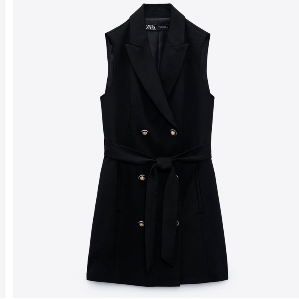 Zara Black Sleeveless Double-Breasted Blazer Dress